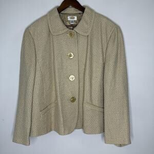 Talbots Jacket Womens 24W Beige Textured Tweed Cotton Linen Blend Plus Lined